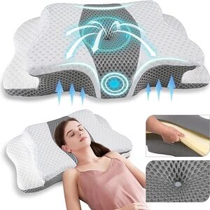 Ergonomic Contour Memory Foam Pillow - White & Gray